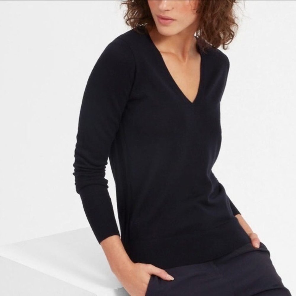 Everlane Luxe Wool V-neck Sweater. Navy. Size small.
